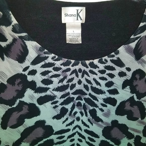 Shana K L Blouse Womens Floral Animal Print Layered Top Casual poncho style - Picture 4 of 5